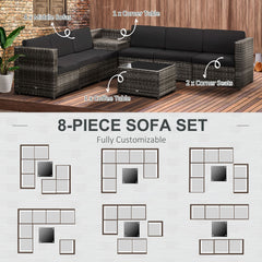 Outsunny 6-Seater Rattan Sofa Furniture Set W/ Cushions, Steel Frame-Grey