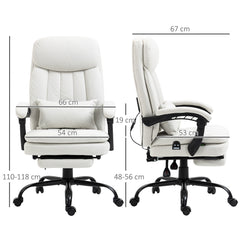 Vinsetto Office Chair, Ergonomic Desk Chair with 6-Point Vibration Massage and Lumbar Heating, Computer Chair with Lumbar Support Pillow, 155√Ç¬∞ Reclining Back and Footrest, Cream White