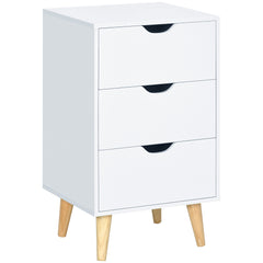 HOMCOM Bedside Table, Bedside Cabinet with 3 Drawers, Small Side Table with Wood Legs and Cut-out Handles for Bedroom, Cream White