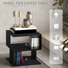 HOMCOM Side Table Square Coffee Table Modern End Table with 2 Tier Storage Shelves for Living Room, Bedroom, Black