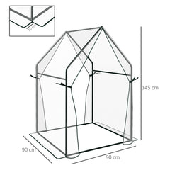 Outsunny Mini Greenhouse, Garden Tomato Growhouse with 2 Zipped Doors, Portable Indoor Outdoor Green House, 90 x 90 x 145cm, Clear