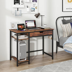 100 CM Industrial Home Office Desk with Drawer and Adjustable Shelf-Rustic Brown