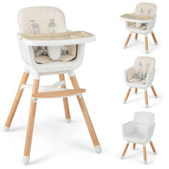 6-in-1 Convertible Baby High Chair with Adjustable Legs-Beige