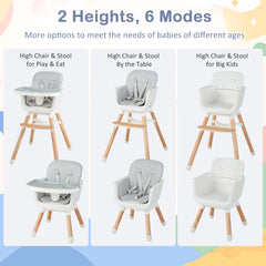 6-in-1 Convertible Baby High Chair with Adjustable Legs-Grey