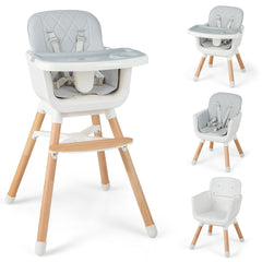 6-in-1 Convertible Baby High Chair with Adjustable Legs-Grey