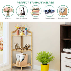 Stand Corner Shelf with 3 Open Compartments