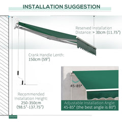 Outsunny Awning Canopy Manual Retractable Porch Sun Shade Shelter 3 x 2m Green