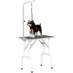 PawHut 32" Foldable Dog Grooming Table Pet Drying Beauty Table Adjustable Fixed Arm Rubber Top, Black