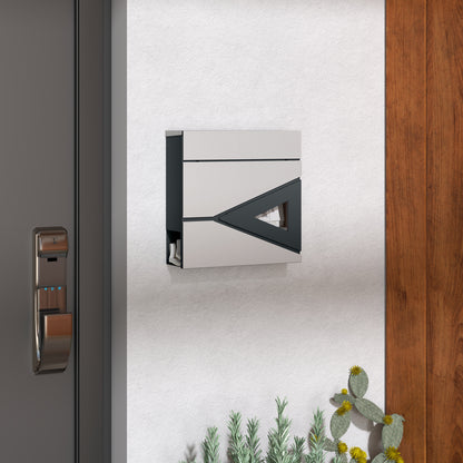 HOMCOM Wall Mounted Post Box with Viewing Window, 2 Lock, Modern Galvanised Steel Mailbox with Copper Core, Weatherproof Letterbox for Outdoor Use, Easy to Install, Silver