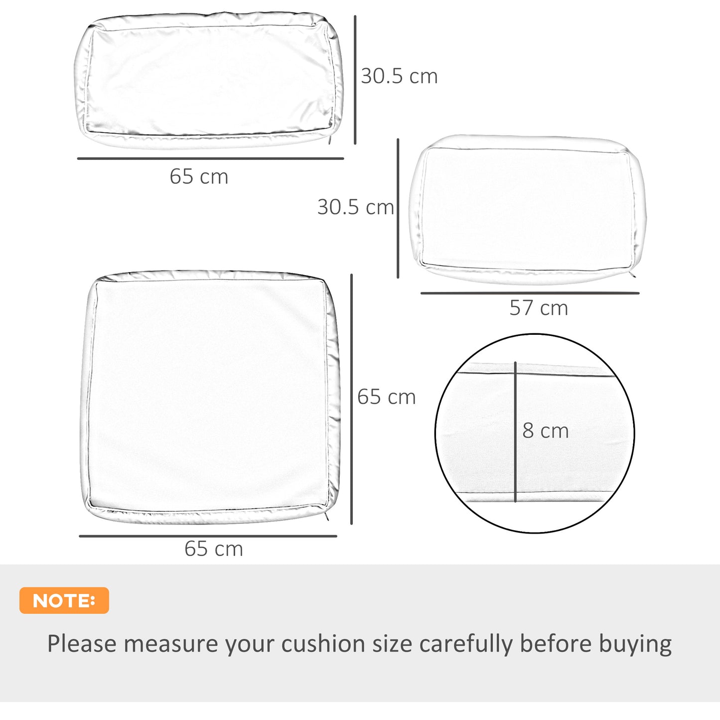 أغطية وسائد بديلة من Outsunny لمجموعة أريكة الحديقة، غطاء وسادة أريكة حديقة من الخيزران، غطاء بوليستر بديل للاستخدام الخارجي - بدون وسادة، كريمي