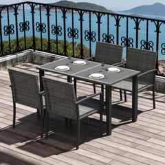 Outsunny Outdoor Dining Set 5 Pieces Patio Conservatory with Tempered Glass Tabletop,4 Dining Chairs - Grey