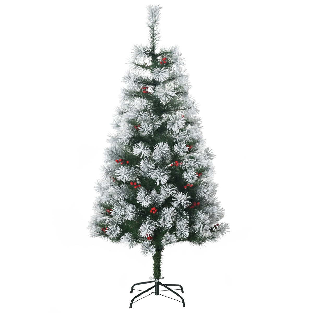 HOMCOM Indoor Christmas Tree Artificial Berry Xmas Decoration with Metal Stand and 184 Tips (5FT(150CM))