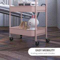 HOMCOM Three-Tier Steel Storage Trolley - Pink