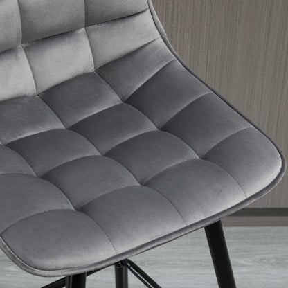 HOMCOM Set of 2 Bar Stools Velvet-Touch Dining Chairs Kitchen Counter Chairs Fabric Upholstered seat with Metal Legs, Backrest, Grey
