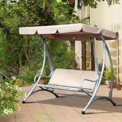 Outsunny 3 Seater Garden Swing Seat Bench Steel Swing Chair with Adjustable Canopy for Outdoor Patio Porch - Beige