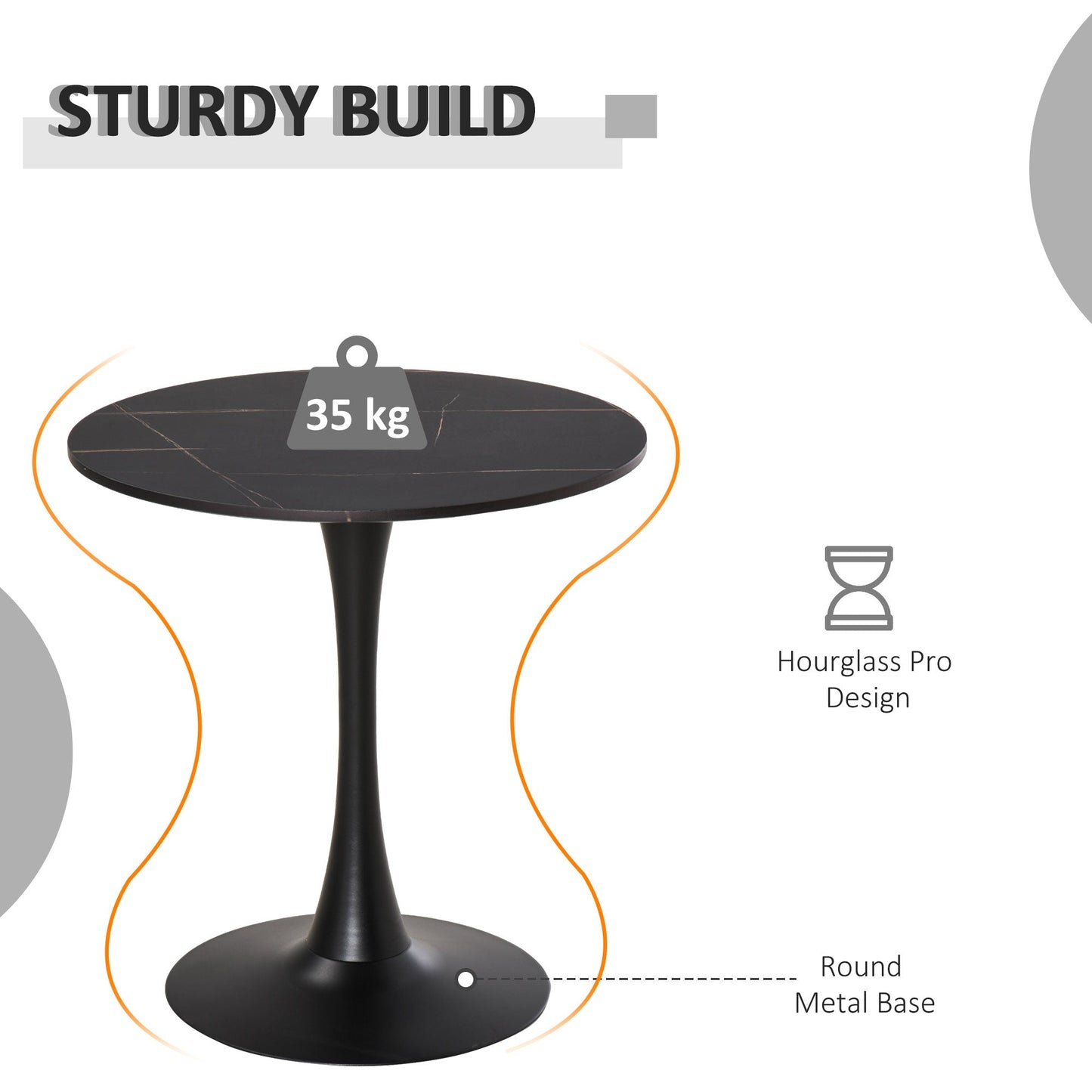 HOMCOM Modern Round Dining Table Leisure Coffee Bistro Table with Metal Base for Kitchen & Dining Room Black