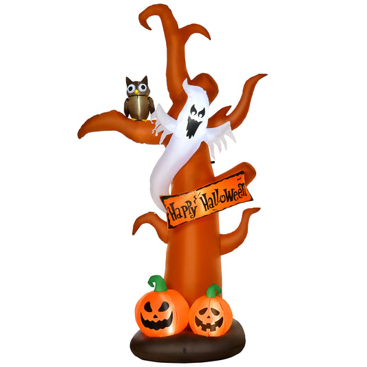 HOMCOM 2.7m Halloween Inflatable Dead Tree with Ghost, Pumpkin and Owl, Blow Up Decorations with Build-in LED Lights for Party Outdoor Garden D√É¬©cor