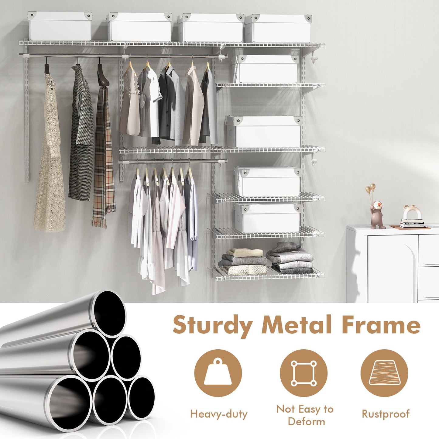 Custom Closet Organizer System Kit with Shelves-White
