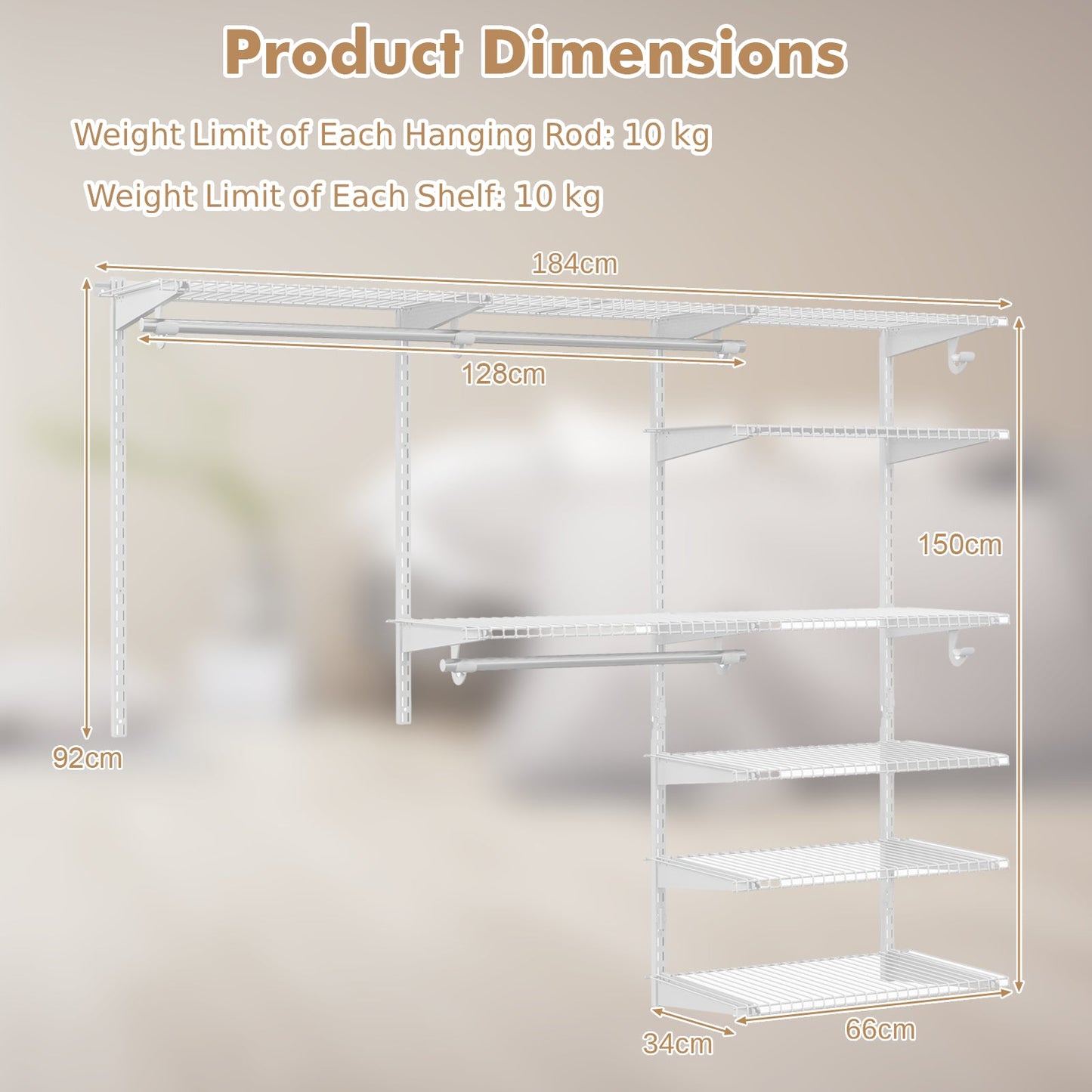 Custom Closet Organizer System Kit with Shelves-White
