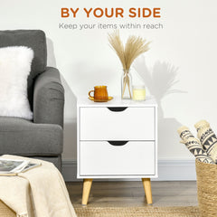 HOMCOM Bedside Table, Bedside Cabinet with 2 Drawers, Side End Table with Pine Wood Legs for Bedroom Living Room, White