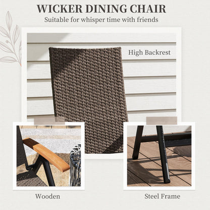 Outsunny Outdoor Folding Rattan Chair with Armrests, High Backrest, for Garden, Camping, Balcony, Porch - Brown