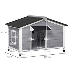 PawHut Wooden Dog Kennel for Outside, for Medium Dogs, 72H x 109L x 79Wcm, Grey