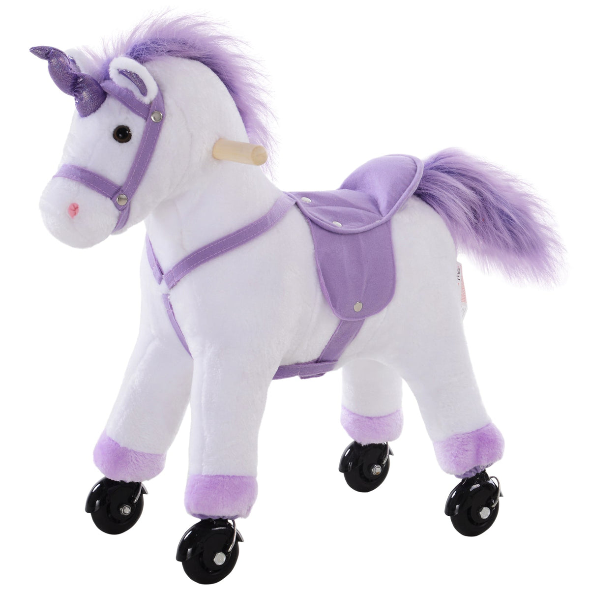 HOMCOM Kids Rocking Horse Plush Ride on Walking Unicorn Horse w/Realistic Sound Ride On Rocker with Handlebar for Age 3+ Purple