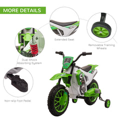 HOMCOM 12V Kids Electric Motorcycle Ride-On, with Training Wheels, for Ages 3-6 Years - Green