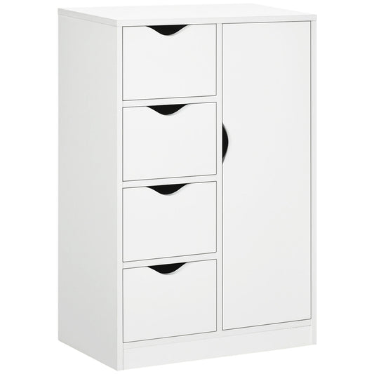 HOMCOM Bathroom Cabinet, Freestanding Storage Cabinet with 4 Drawers, Door Cupboard for Living Room, Kitchen, Bedroom, White