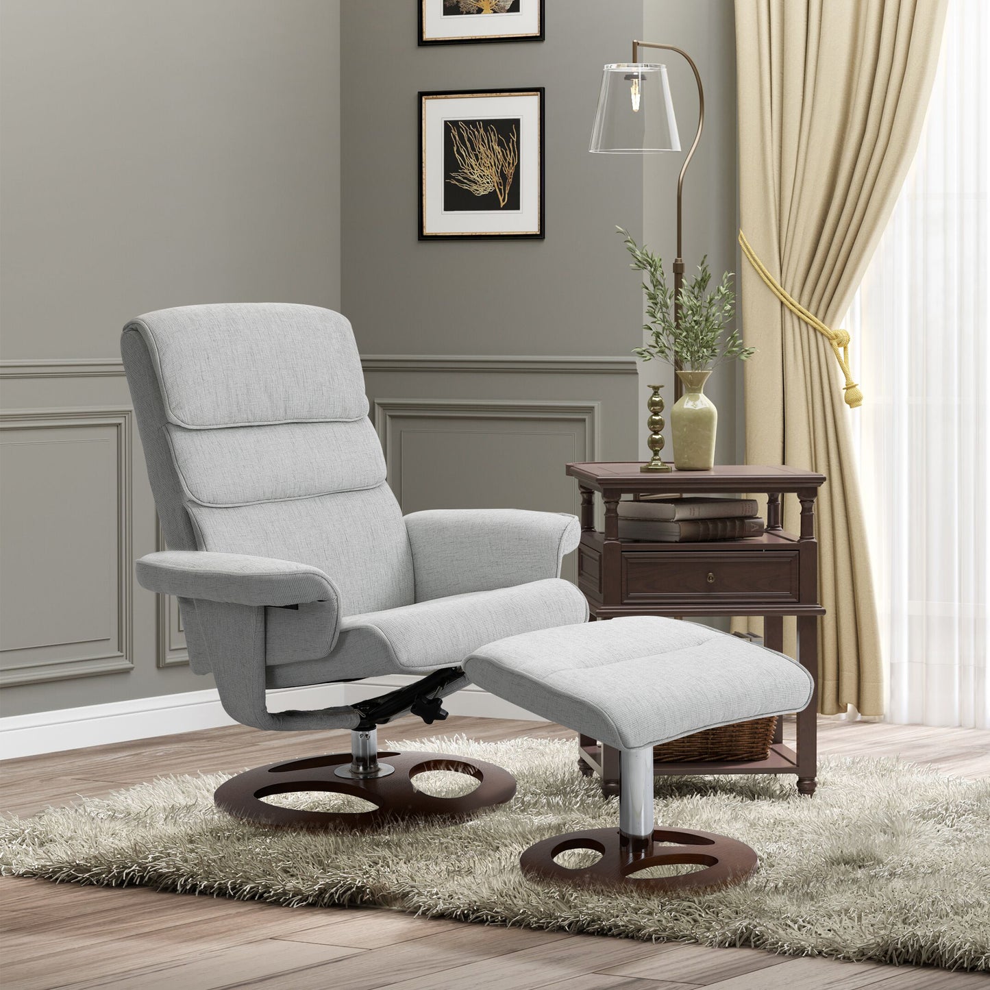 HOMCOM Recliner Chair Ottoman Set 360√Ç¬∞ Swivel Sofa Stool Modern Soft Thick Padding Wood Base Grey