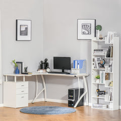 HOMCOM L-Shaped Computer Desk Table with Storage Drawer, Home Office Desk Corner Industrial Style Workstation for A4 Files 143.5 x 143.5 x 76cm, White