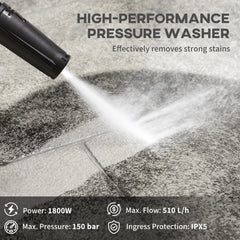 DURHAND 1800W High√Ç Pressure√Ç Washer, 150 Bar Pressure, 510 L/h Flow, High-Performance Portable Power Washer Jet Wash Cleaner with 6M Hose, Snow Foam Bottle for Garden, Car, Furniture, Green