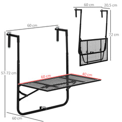 طاولة خارجية معلقة للشرفة من Outsunny، مكتب معدني مثبت على الحائط، طاولة سطح قابلة للطي وقابلة للتعديل للشرفة والحديقة، باللون الأسود