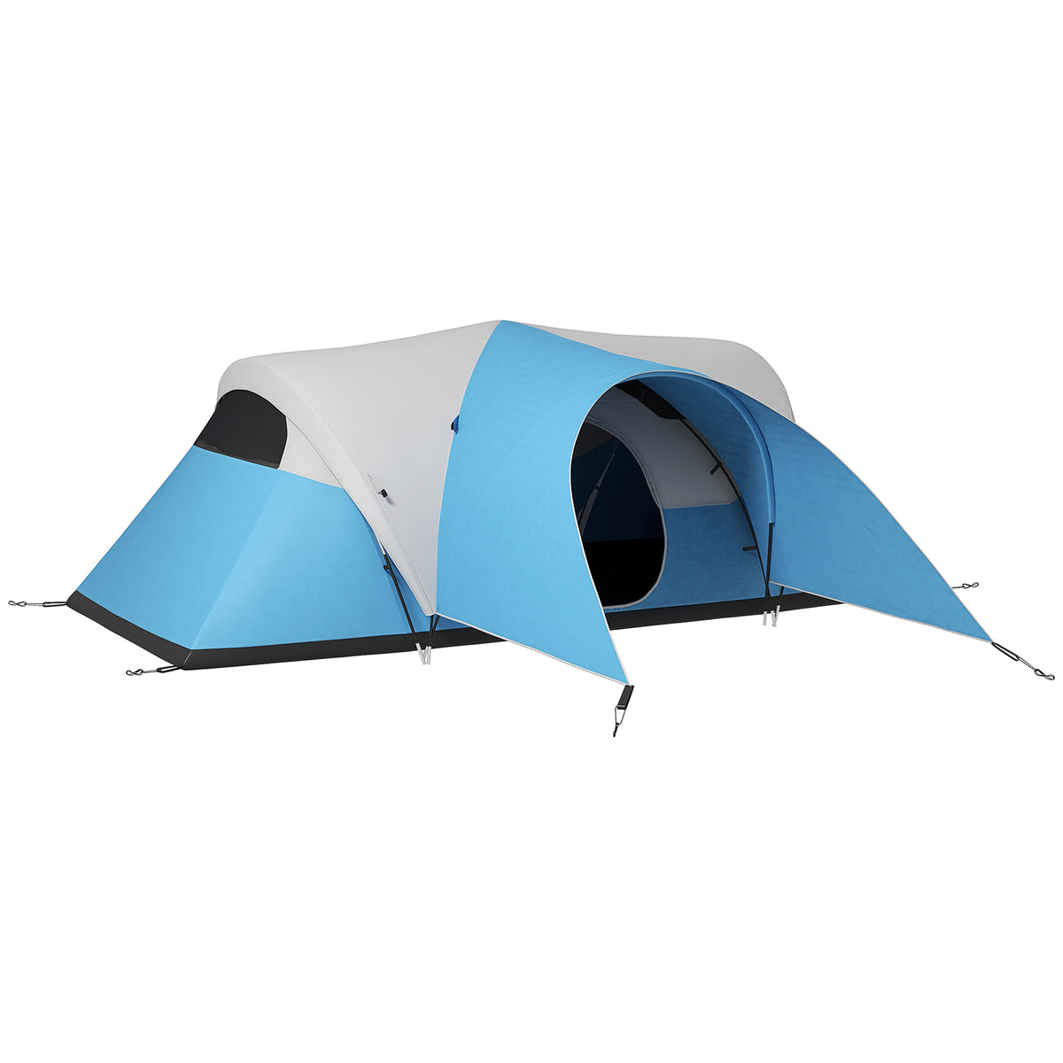 Outsunny 3000mm Waterproof Camping Tent for 5-6 Man, Family Tent with Porch and Sewn in Groundsheet, Portable with Bag, Blue