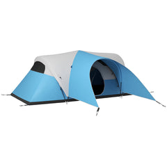 Outsunny 3000mm Waterproof Camping Tent for 5-6 Man, Family Tent with Porch and Sewn in Groundsheet, Portable with Bag, Blue