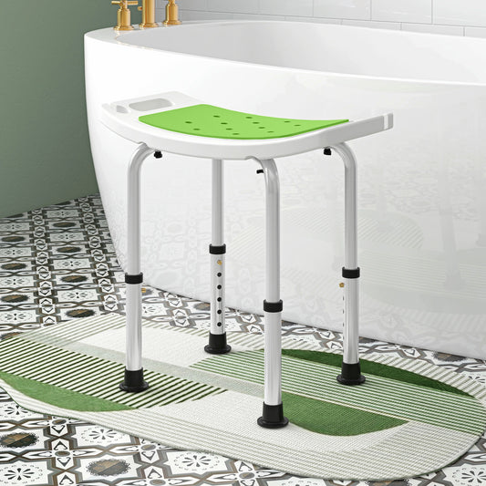 HOMCOM 6-Level Height Adjustable Aluminium Bath Room Stool Chair Shower Non-Slip Design w/ Padded Seat Drainage Holes Foot Pad, Green