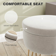 HOMCOM 5L Velvet-Feel Storage Ottoman - Cream White