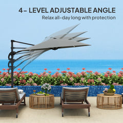 Outsunny 3(m) Cantilever Garden Parasol with Solar Powered Lights, Crank Handle & Cross Base, UPF 50+, 360√Ç¬∞ Rotation, Dark Grey