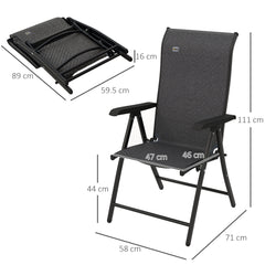 Outsunny Set of Four Folding Garden Chairs, with Seven-Position Adjustable Backs, Grey