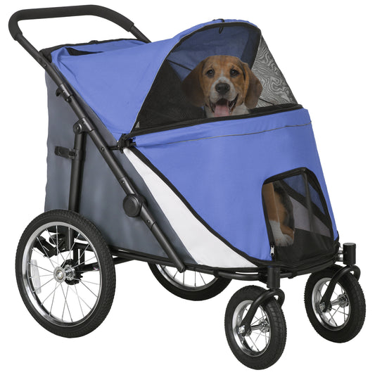 PawHut Foldable Pet Stroller, with Washable Cushion, Storage Bags, Safety Leash, for Medium, Large Dogs, Cats - Blue