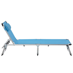 Outsunny Foldable Outdoor Sun Lounger, Reclining Lounge Chair Camping Bed Cot with Pillow 4-Level Adjustable Back Aluminium Frame, Blue