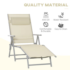 Outsunny Steel Fabric Sun Lounger Outdoor Folding Chaise Lounge Chair Recliner with Portable Design & 7 Adjustable Backrest Positions - Beige