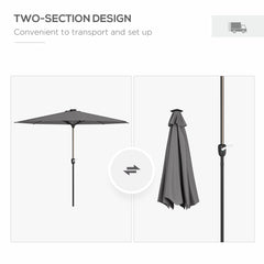 Outsunny 2.65m Garden Parasol, with LED Lights - Dark Grey