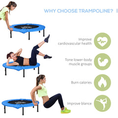 HOMCOM â101 Mini Fitness Trampoline Home Gym Yoga Exercise Rebounder Indoor Outdoor Jumper with Safety Pad, Support Up to 100 KG, Blue and Black