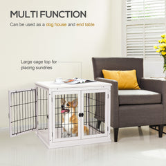 PawHut Dog Crate Furniture, Puppy Crate End Table, Pet Kennel House with 2 Doors for Medium and Small Dogs, 81 x 58.5 x 66 cm, White