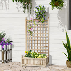 Outsunny Garden Planters with Trellis for Climbing Vines, Wood Raised Beds for Garden, Flower Pot, Indoor Outdoor, Natural