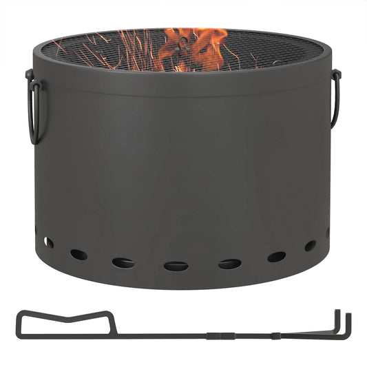 Outsunny Smokeless Fire Pit, 38cm Portable Wood Burning Firepit with Spark Screen and Poker, Low Smoke Camping Bonfire Stove for Garden Patio Picnic, Dark Grey