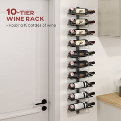 HOMCOM 10-Tier Wall Mount Wine Rack, Steel Wall Wine Rack for 10 Wine Bottles, Wall Wine Display Rack for Kitchen, Dining Room, Home Bar, Black