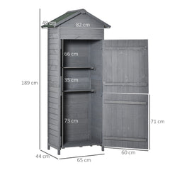 Outsunny Wooden Garden Storage Shed Utility Gardener Cabinet w/ 3 Shelves, Tilted-felt Roof and Two Lockable Doors, 79cm x 49cm x 191.5cm, Dark Grey