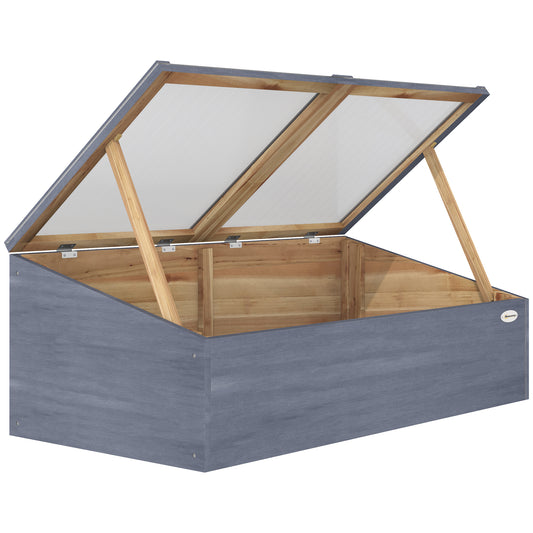 Outsunny Wooden Cold Frame Mini Greenhouse Garden Polycarbonate Grow House with Independent Openable Top Covers for Flowers, Vegetables, Plants, 100 x 50 x 36 cm, Light Grey